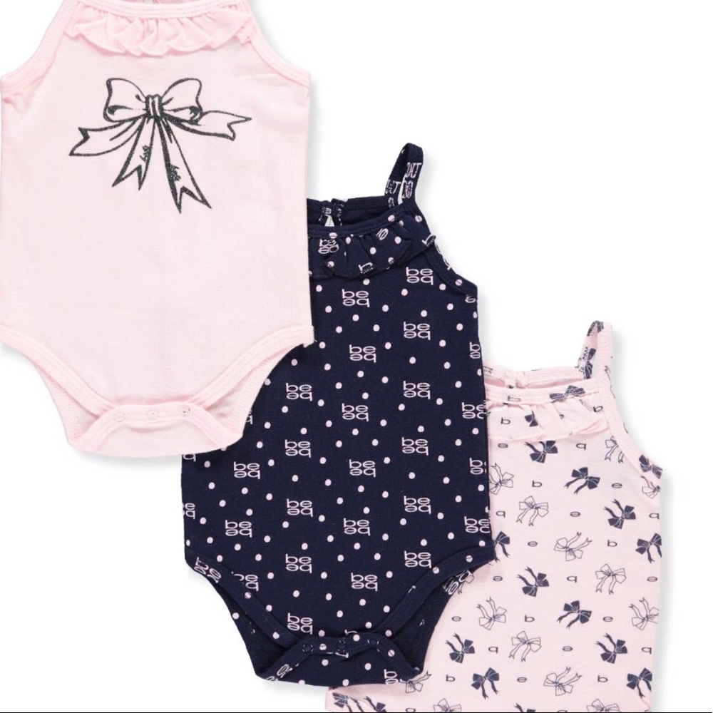 BEBE baby girls pink/ navy blue bodysuits 3 piece